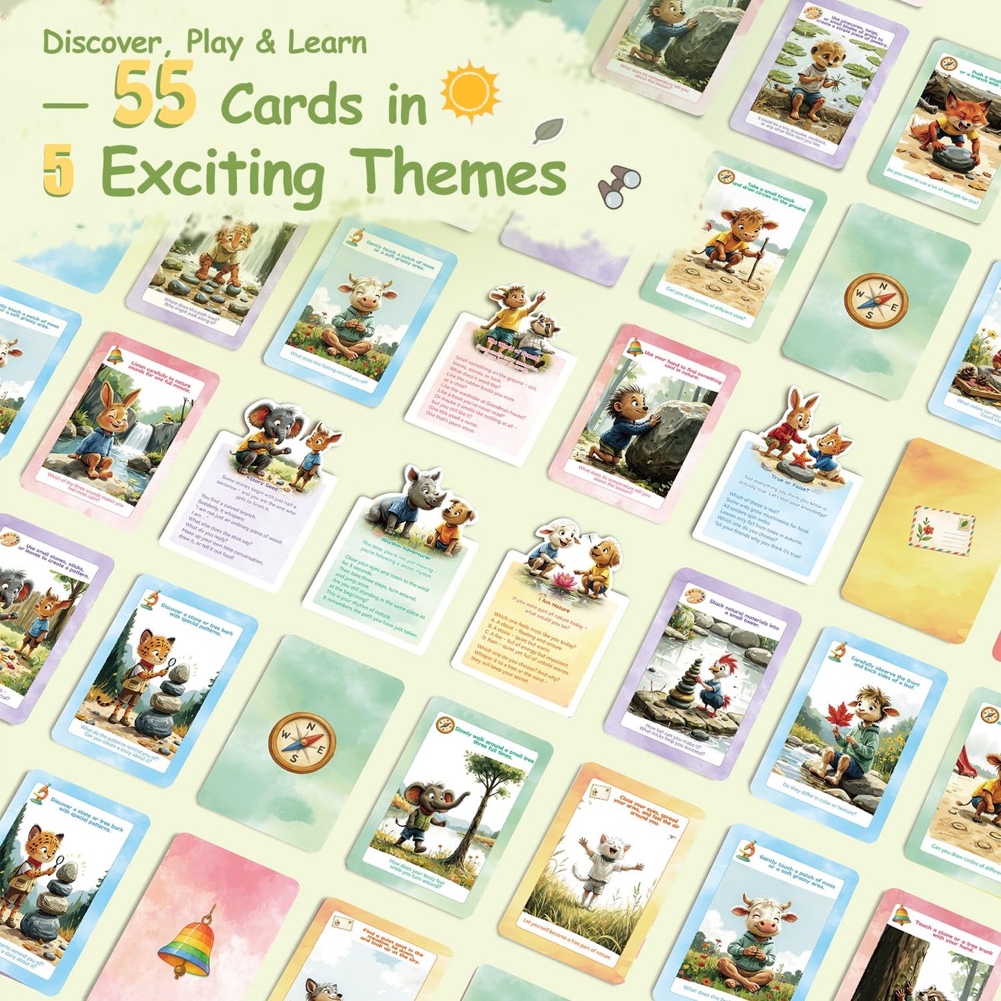 printara Kids Nature Scavenger Hunt - Outdoor Game for Kids | Laminated Waterproof, Wipe-Clean | 55 Cards, 5 Themes, Spinner & Stickers, Soft-Touch |