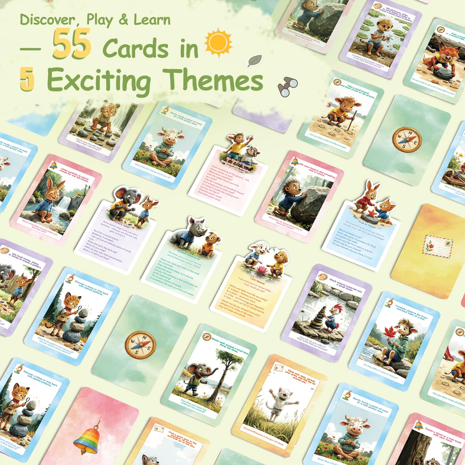 printara Kids Nature Scavenger Hunt - Outdoor Game for Kids | Laminated Waterproof, Wipe-Clean | 55 Cards, 5 Themes, Spinner & Stickers, Soft-Touch |
