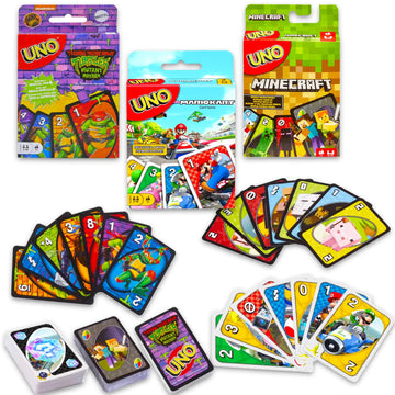 UNO Video Game Cards Set - Bundle with Minecraft, Super Mario, Teenage Mutant Ninja Turtles UNO Cards for Kids Plus Stickers, More | Minecraft, Mario