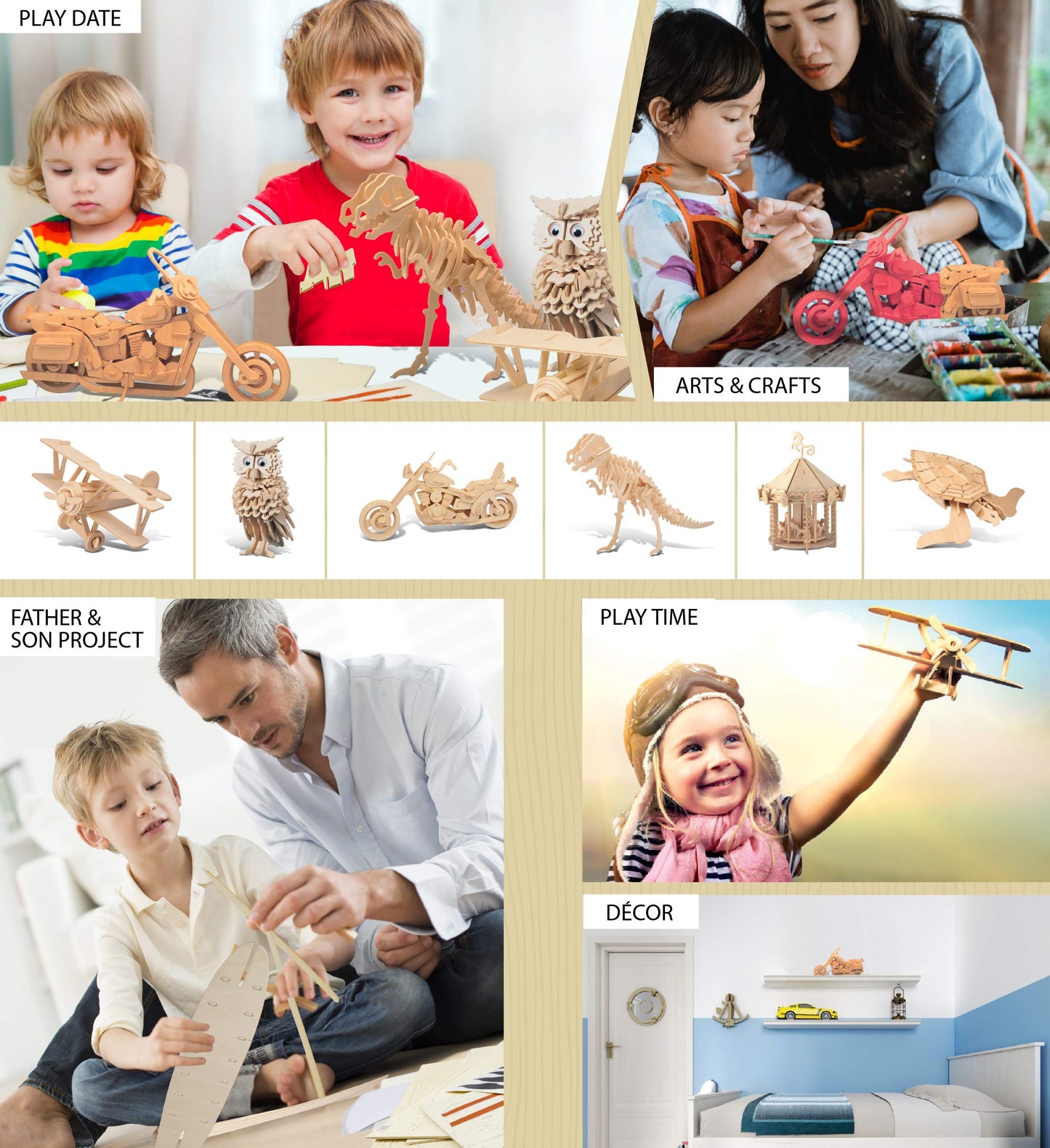 Puzzled 3D Puzzle Motorcycle Wood Craft Construction Model Kit, Fun & Educational DIY Wooden Toy Assemble Model Unfinished Crafting Hobby Puzzle
