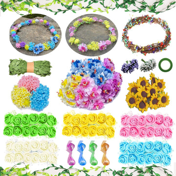 WUBOMJIO Flower Crowns Craft Kit, Make Your Own 12 PCs Floral Crowns Garland Handmade Arts and Crafts Kit, DIY Fairy Flower Headbands