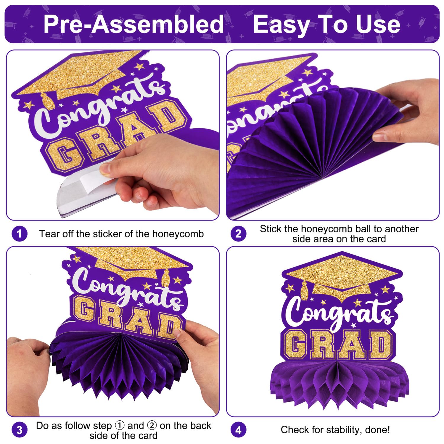 8 Pieces Class of 2026 Graduation Table Decorations - 2026 Congrats Grad Honeycomb Centerpieces, Graduations Table Toppers Decor for 2026 Graduation