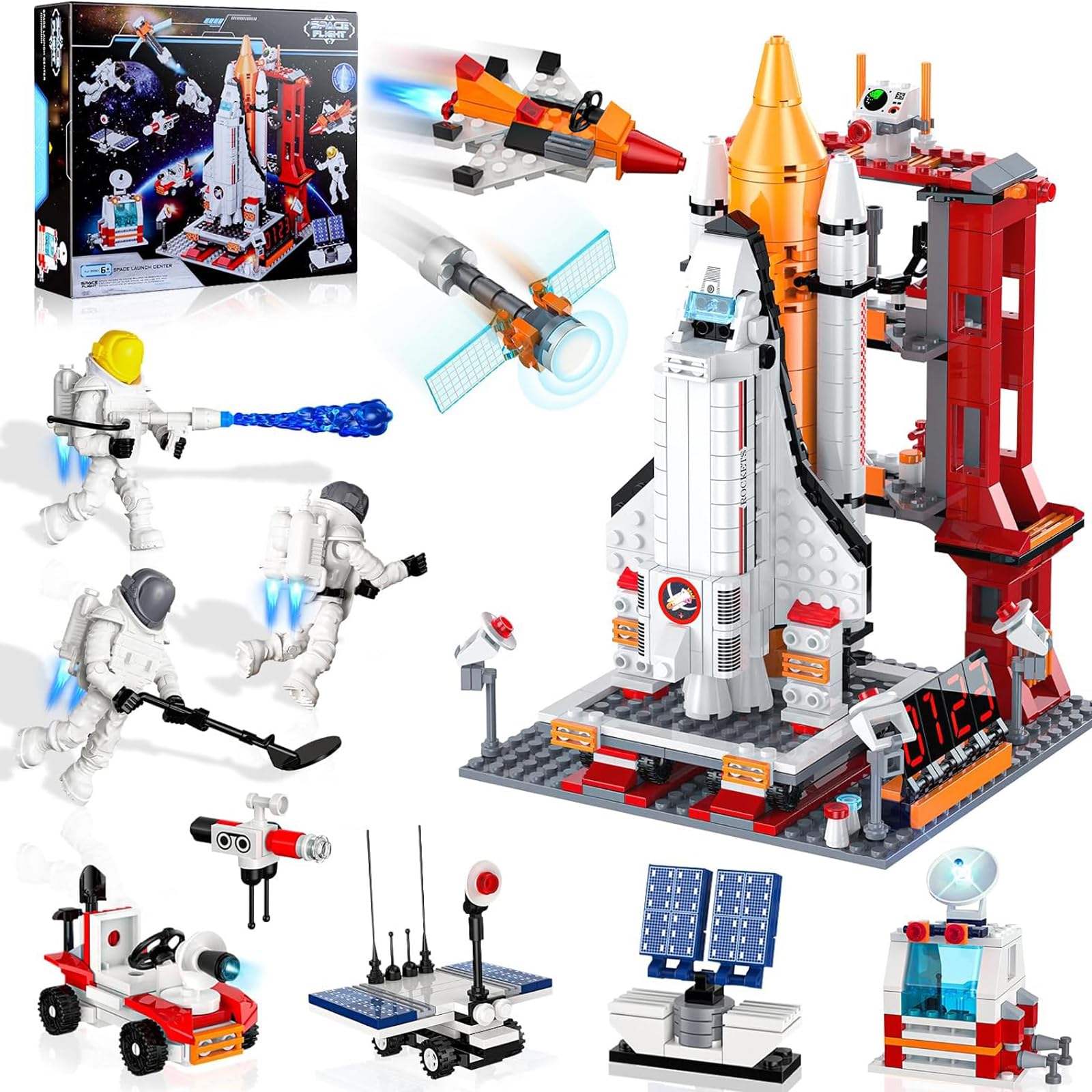 EXCOUP Space Exploration Shuttle Toys, 12-in-1 STEM Aerospace Building Kit Toy, Rocket Building Kit Toy with Launcher, Astronauts, Airplane Rocket