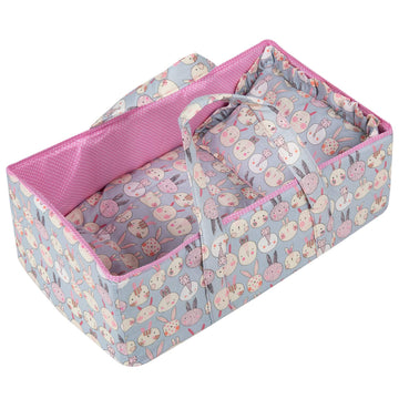 Rakki Dolli Doll Carry Cot Set, Soft 3PC Set Includes Cot, Mattress and Pillow, Blue Rabbit Doll Bassinet, Fits for 14-16 Inch American Girl Dolls