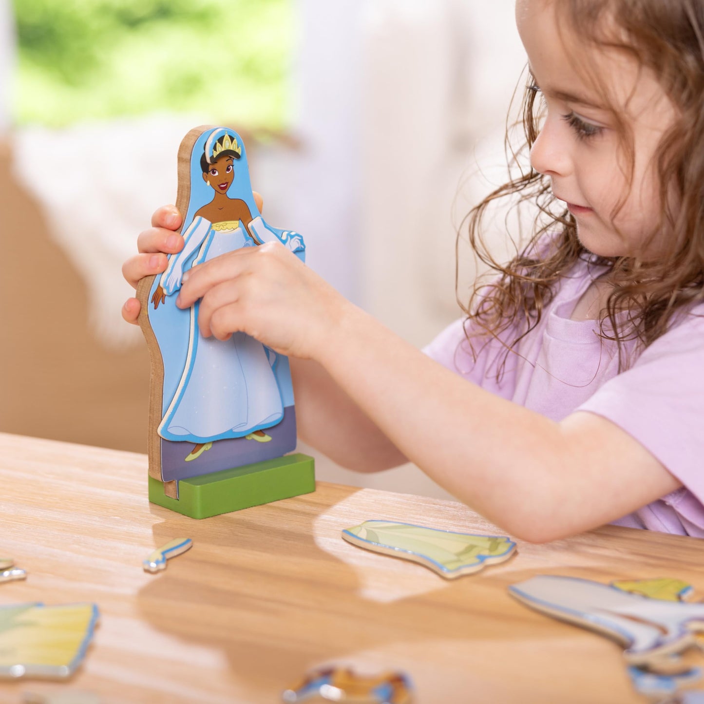 Melissa & Doug Disney Princess Tiana Magnetic Dress-Up Wooden Doll Pretend Play Set (30+ pcs) - FSC Certified