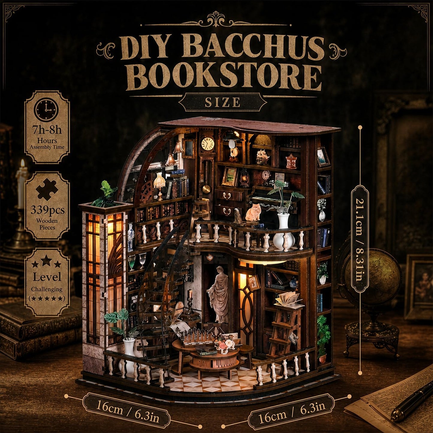 CLICLIET Book Nook, DIY Book Nook Kits for Adults, 3D Wooden Dollhouse Puzzle Craft Kits, Model Miniature House Kit with LED Light, Gift for Family