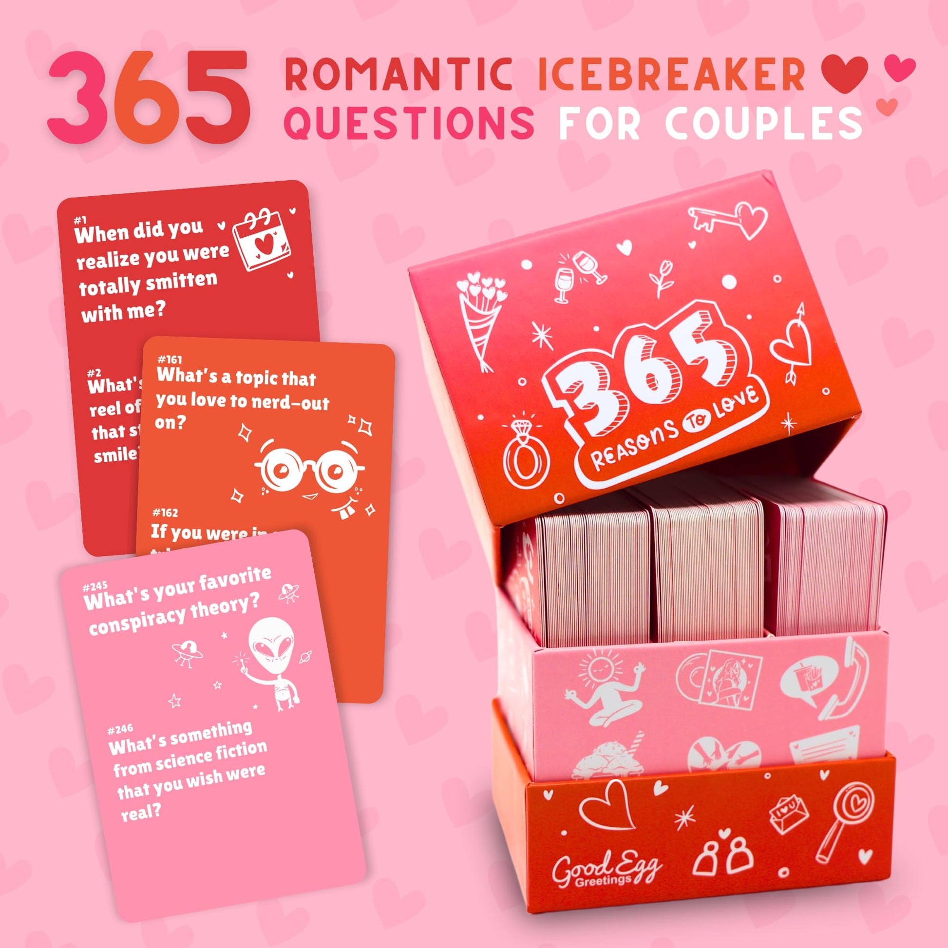 Good Egg Greetings Conversation Cards for Couples - Couples Games - 365 Romantic Icebreaker Questions for Strengthening Your Relationship - Date Night