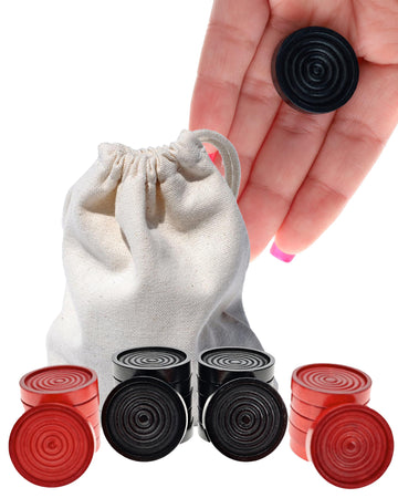 WE Games Wooden Checkers Pieces with Drawstring Storage Bag - 24 Checker Pieces Only - Red & Black, 1.062-inch Diameter