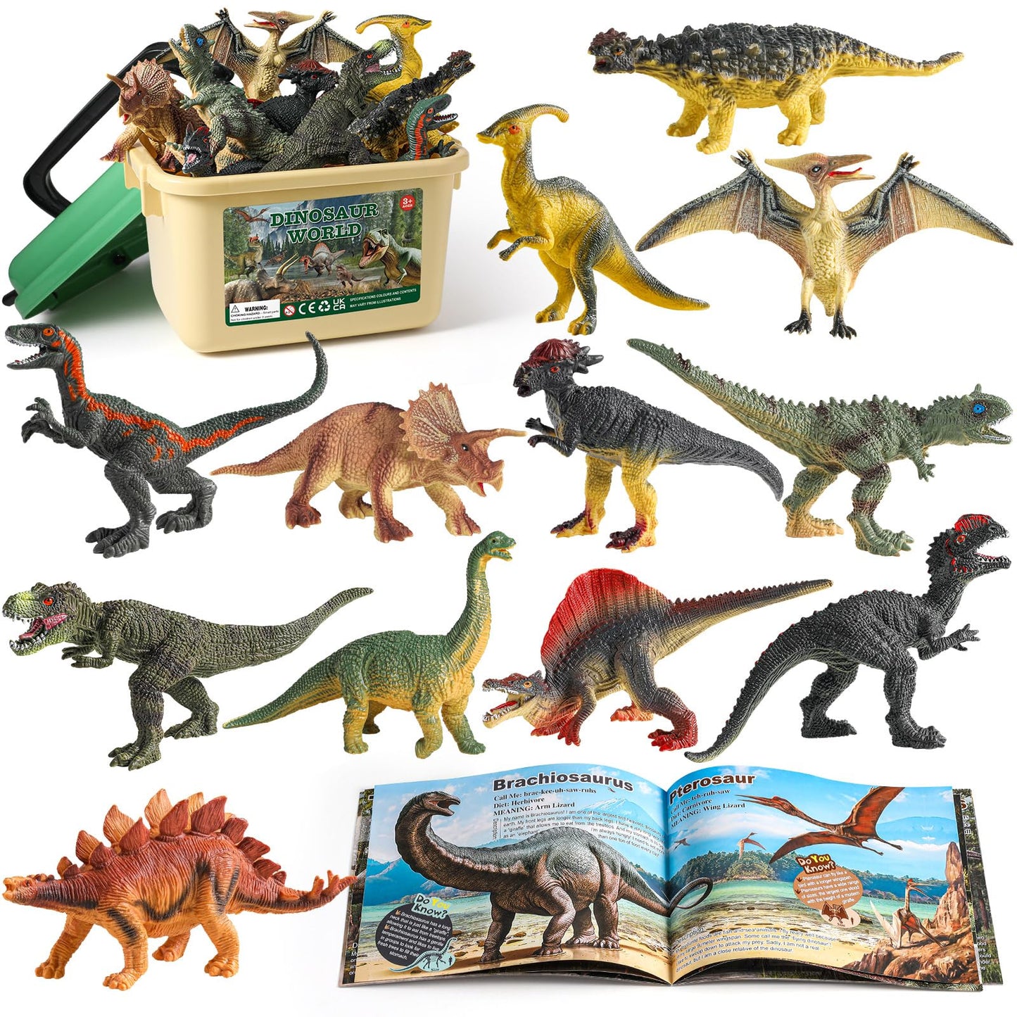 OENUX Dinosaur Toys with 12pcs Jurassic Dinosaur Figures for Kids 3-7