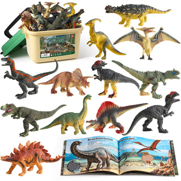 OENUX Dinosaur Toys with 12pcs Jurassic Dinosaur Figures for Kids 3-7