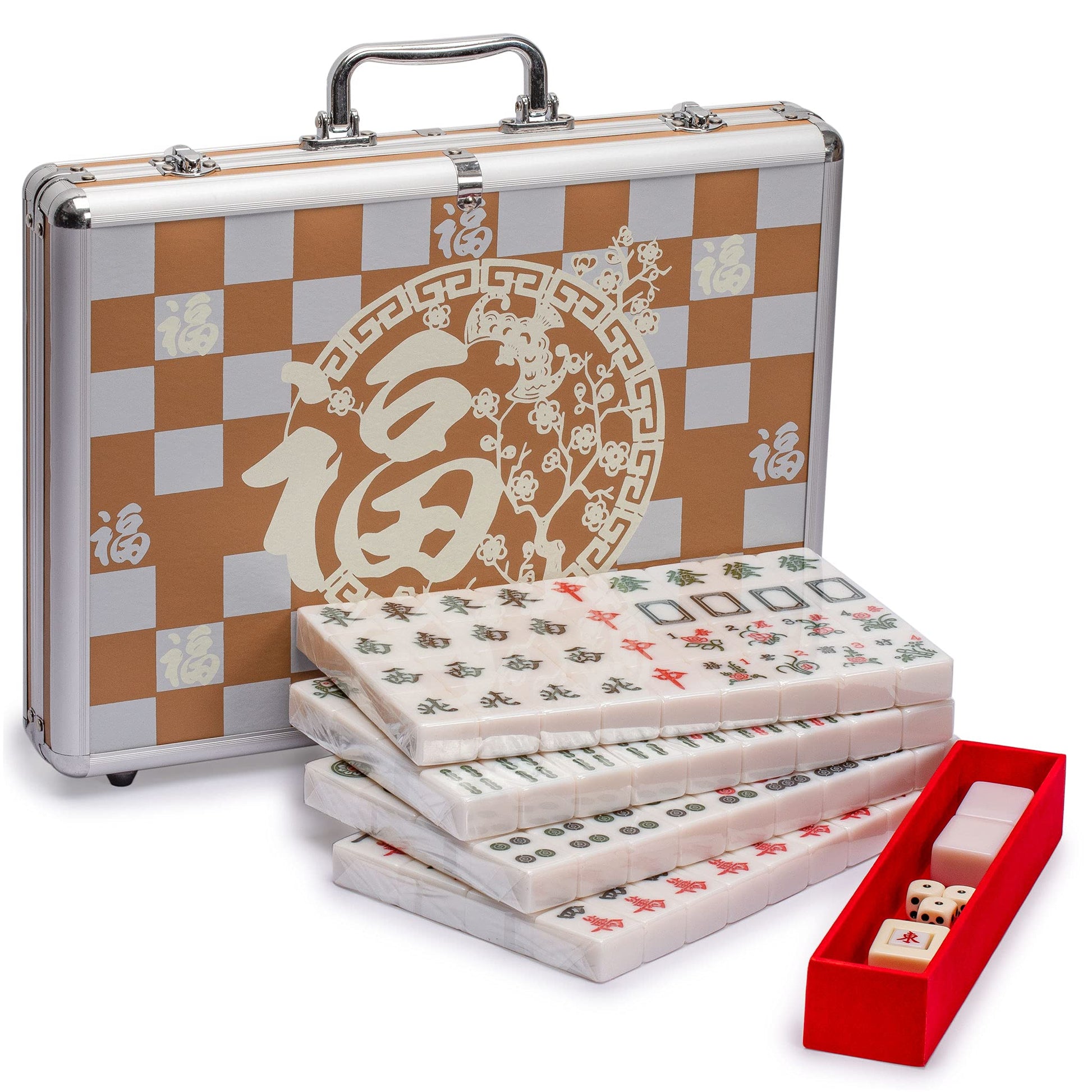 Yellow Mountain Imports Champion-Size Chinese Mahjong Set -146 Large Melamine Tiles, Dice, Wind Indicator & Aluminum Case - No Numbers or Letters