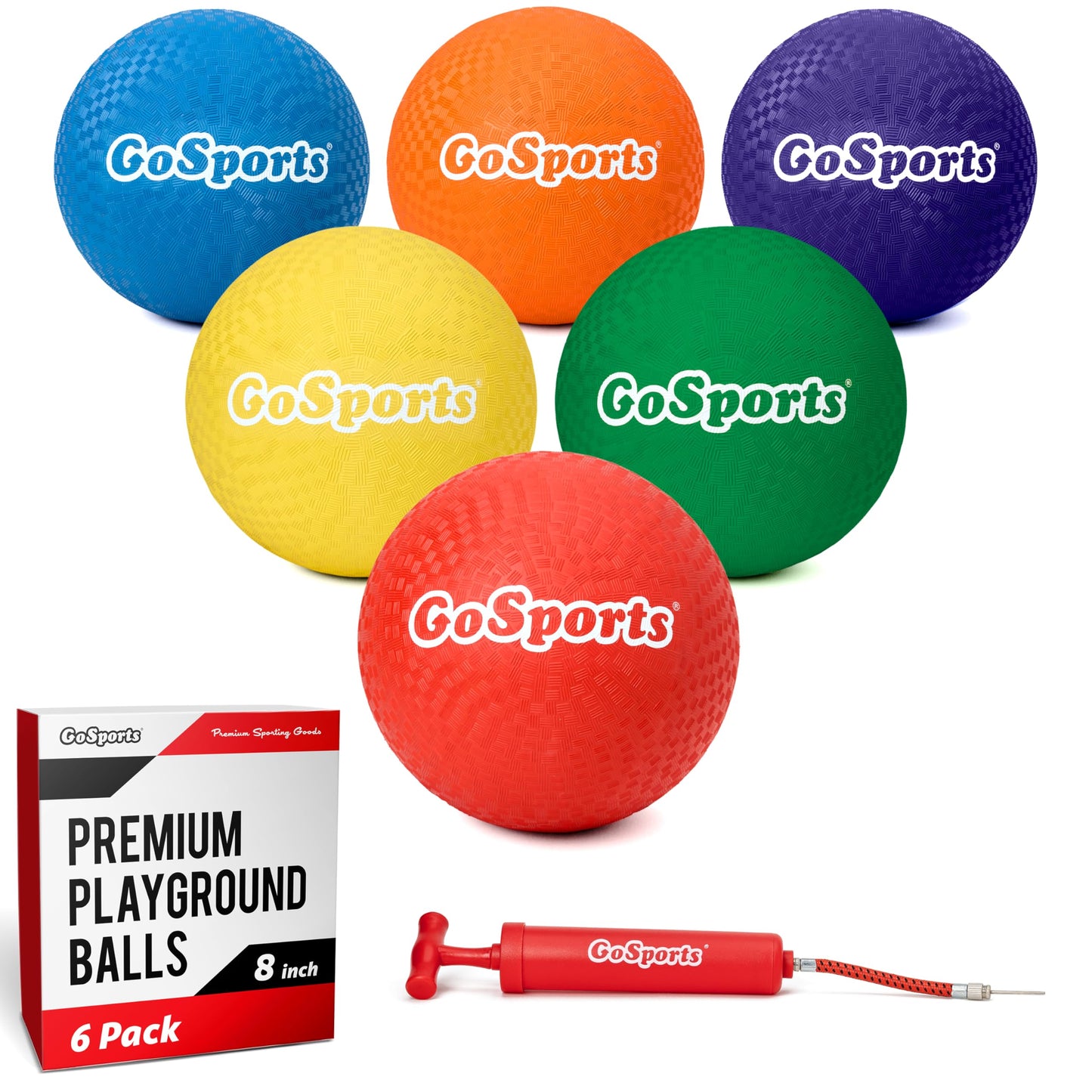 GoSports 8.5 inch Playground Ball (Set of 6) with Carry Bag and Pump - Classic
