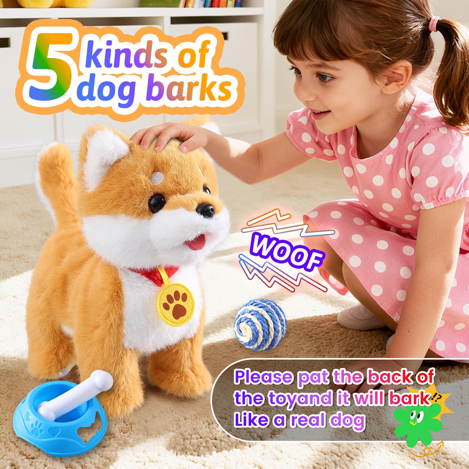 HCdoujoy Walking Barking Singing Corgi Puppy Toy, Repeats What You Say, Realistic Licking Tongue Wagging Tail Mechanical Dog with Touch or Voice