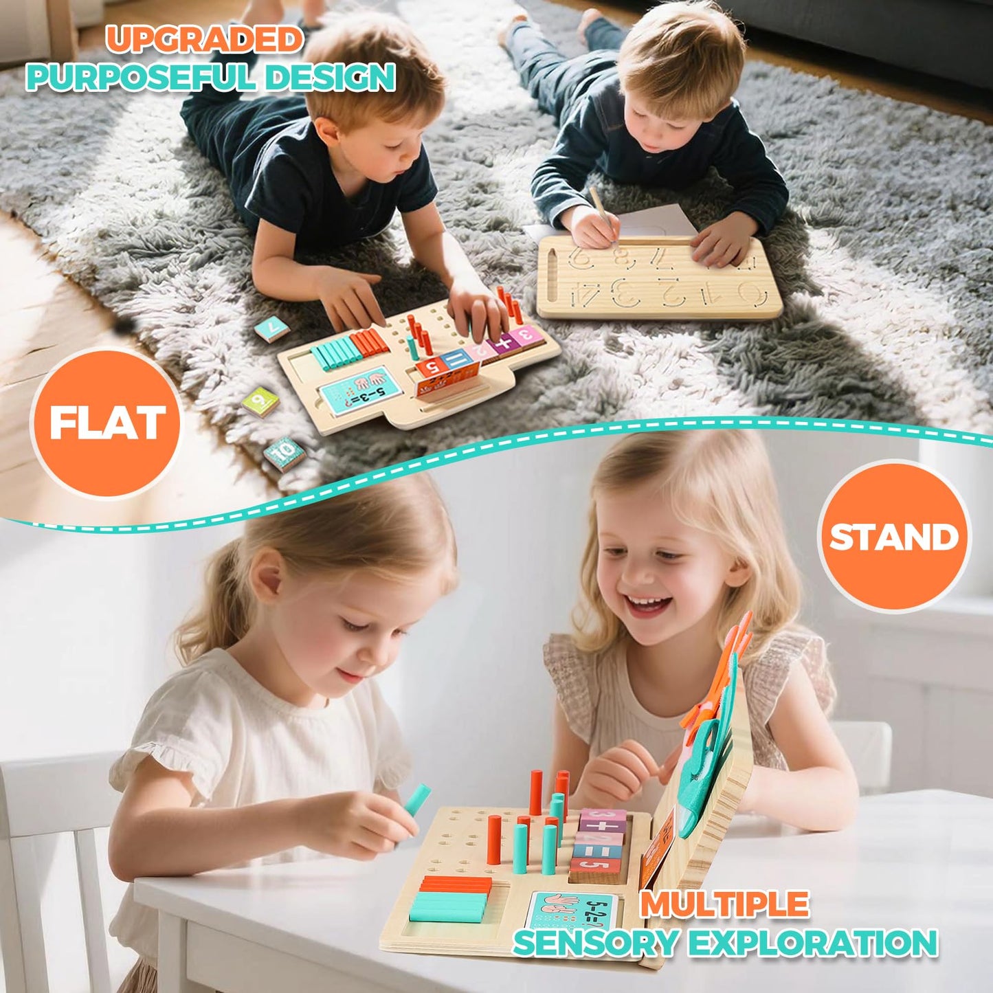 WudBudz Montessori Learning Toys for Toddlers, Double-Sided Preschool Educational Math Manipulatives Number Counting Blocks, Finger Counting Math Toys