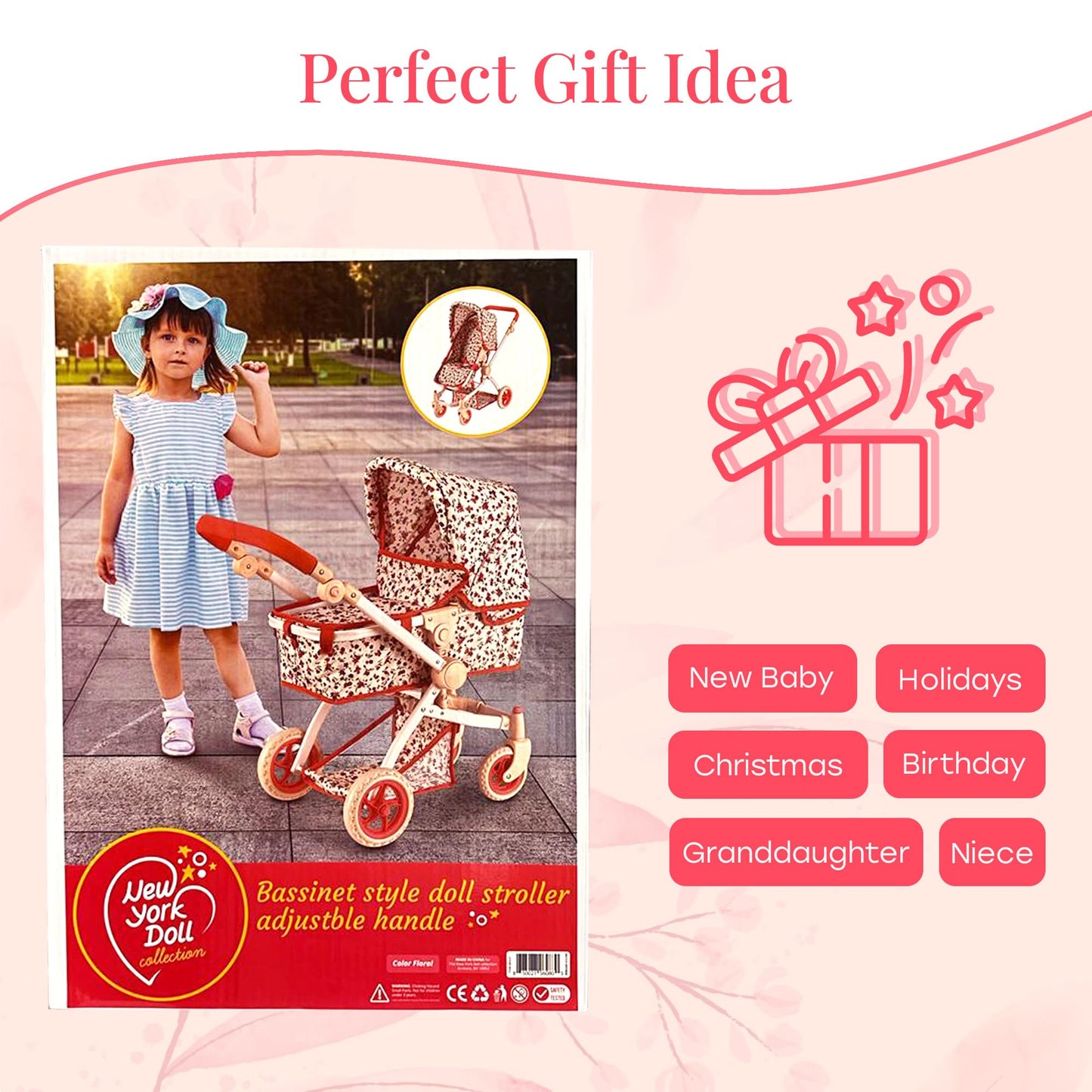 Convertible Combo Baby Doll Stroller for 3 Year Old Girls & Up | Play Toy Baby Stroller for Dolls, Folding Adjustable Bassinet Carriage Buggy