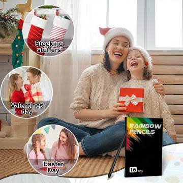 FUAOIS Stocking Stuffers for Kids Teens, 16 Rainbow Kids' Drawing Pencils, Art Supplies for Kid 4-12 Year Old