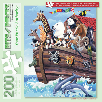 Bits and Pieces - 200 Piece Jigsaw Puzzle for Adults - Noah's Ark - Biblical Animal Boat Zoo Jigsaw Puzzle by Barbara Gibson, Completed Puzzle Size