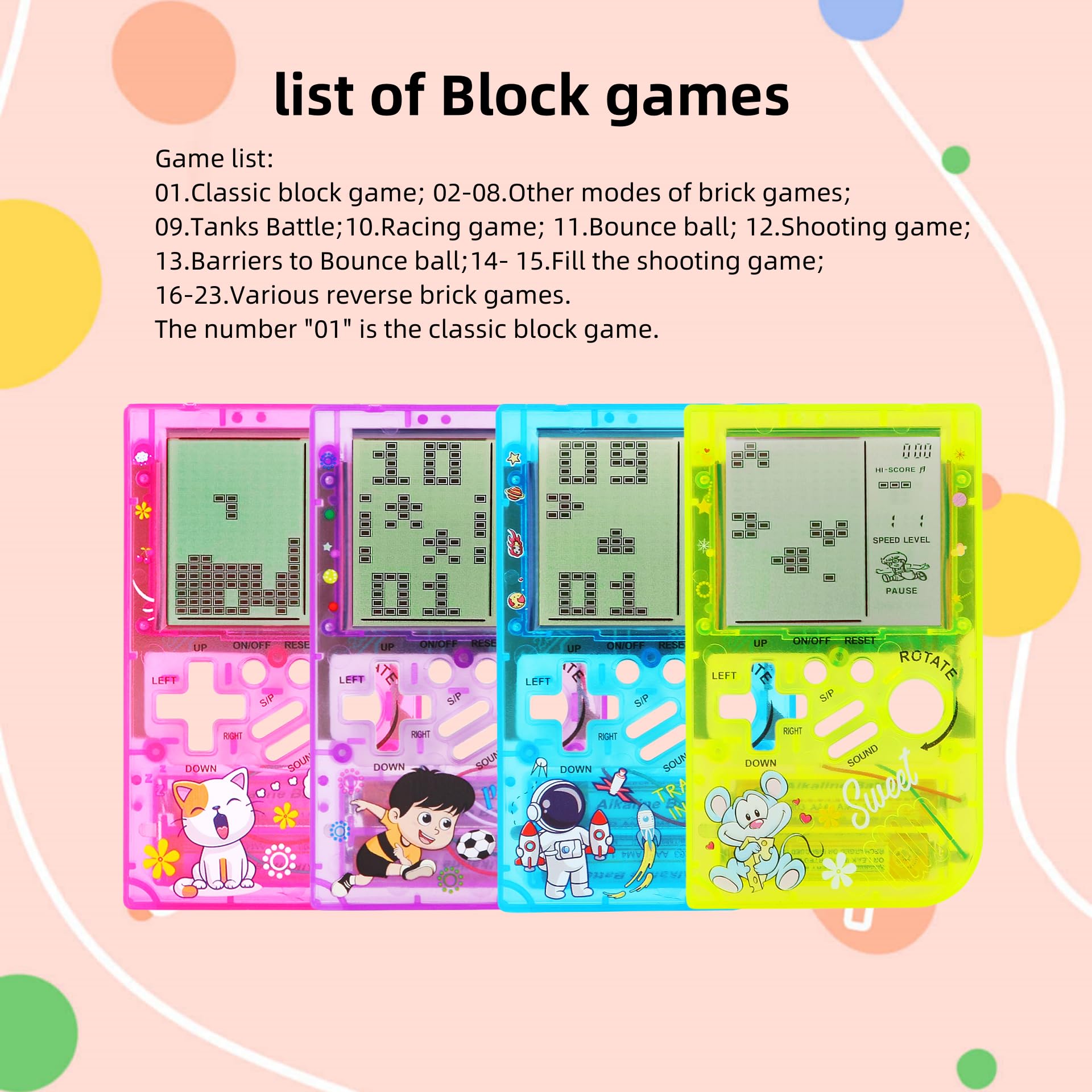 CZT Transparent Block Game Machine 23 Built-in Games Retro Children's Game Console Student Device Puzzle Handheld Console Electronic Brick Compact