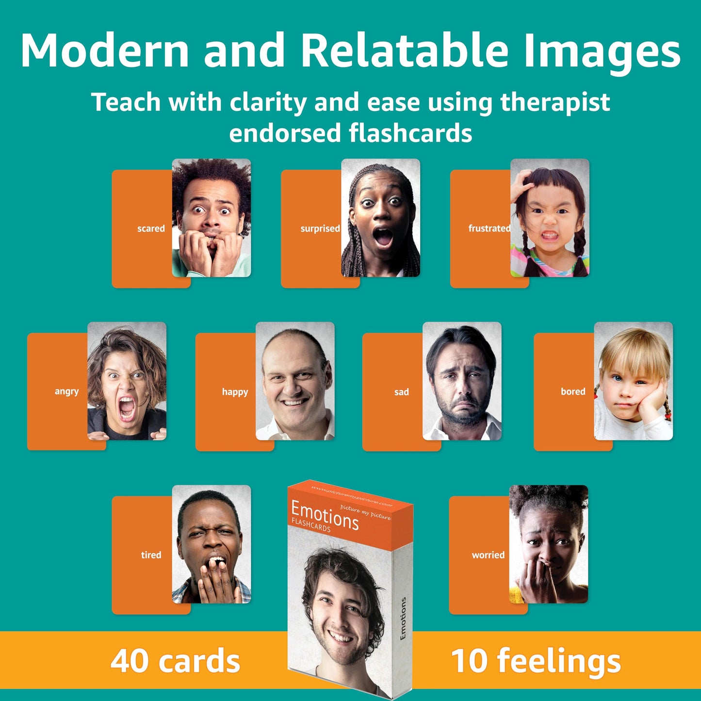 Picture My Picture Emotions ABA Therapy Cards Vol 1 40 Real Photo, Age 3+