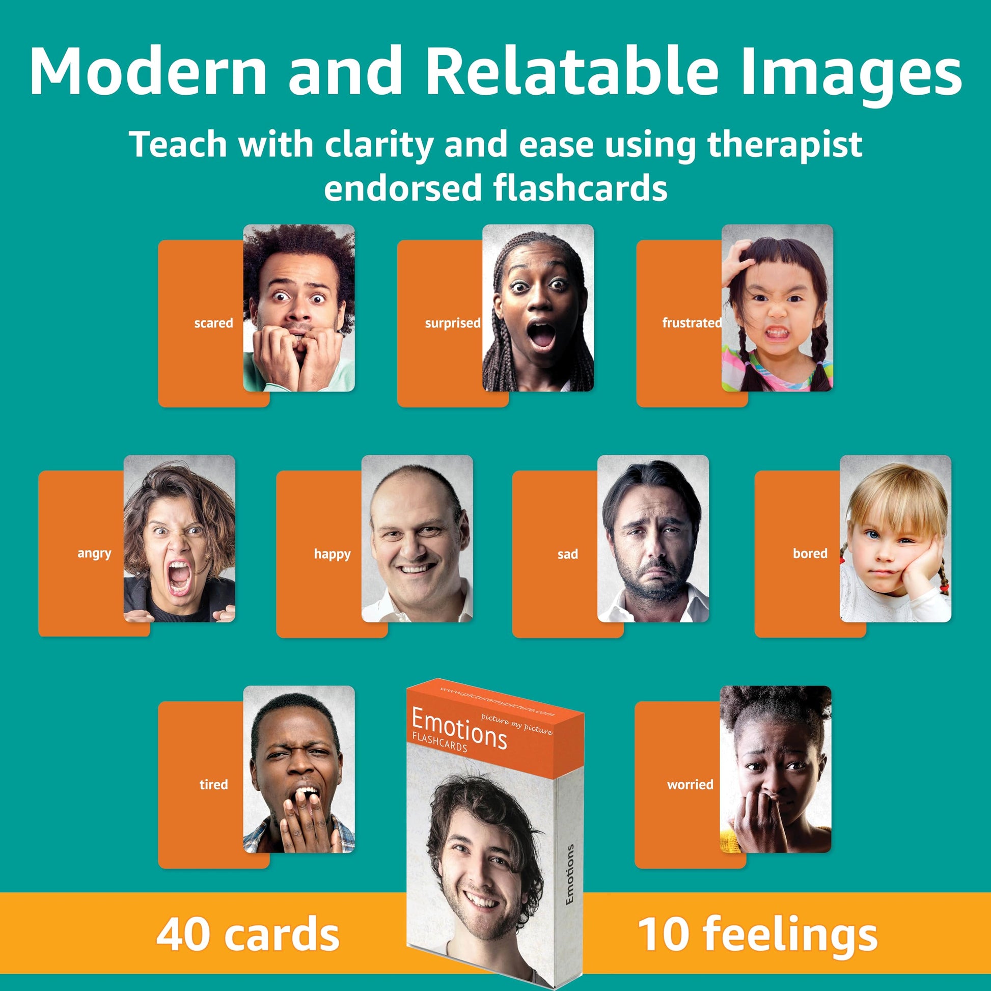 Picture My Picture Emotions ABA Therapy Cards Vol 1 40 Real Photo, Age 3+