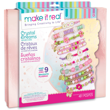 Make It Real: Crystal Dreams Nature Song - Create 9 Unique Charm Bracelets, 461 Pieces, Green Pink & Purple, All-in-One, DIY Charm & Bead Jewelry Kit