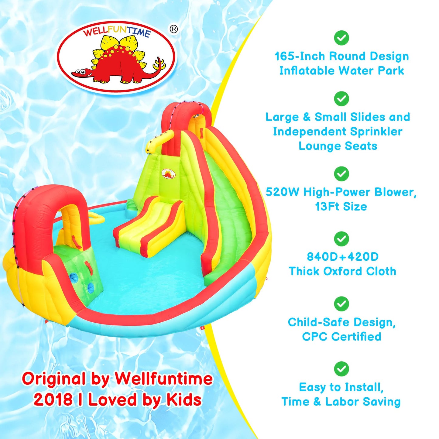 WELLFUNTIME Kids Inflatable Water Slide Park with Blower