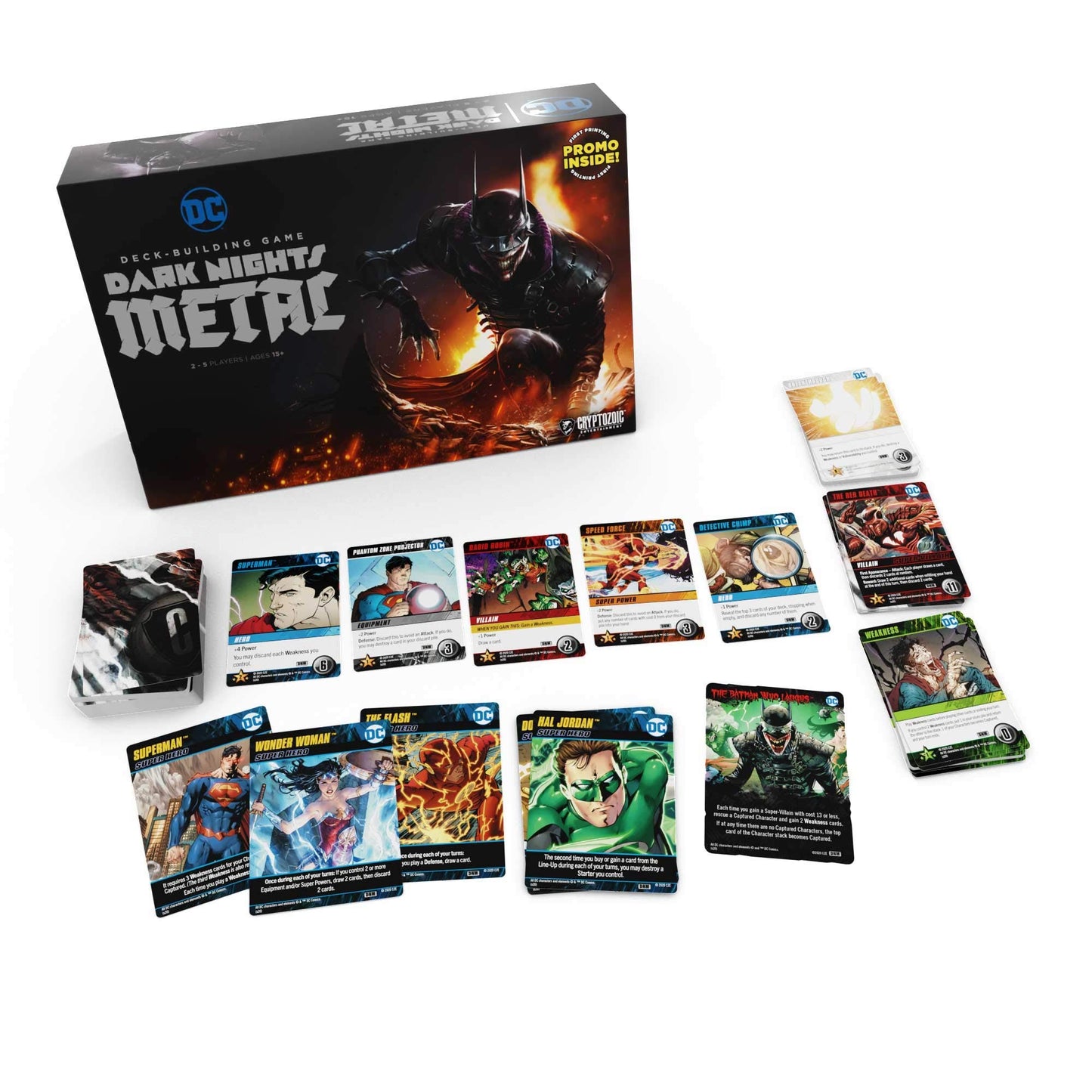 DC Deck Building Game - Dark Nights Metal - Defeat The Batman Who Laughs and his Dark Knights - for 2 to 5 Players - Ages 15+ - Cryptozoic