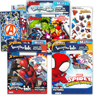 Marvel Boys Imagine Ink Coloring Book Super Set - Bundle with 3 Mess-Free Activity Books Featuring Spidey and Friends, Spiderman, Avengers Plus