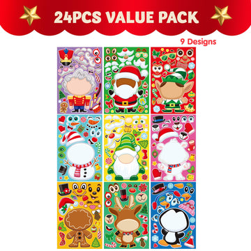 JOYIN 24 Pcs Christmas Make-a-face Stickers, Make Your Own Characters Mix and Match Sticker Sheets with Santa Claus, Snowman, Reindeer, Elf for Kids
