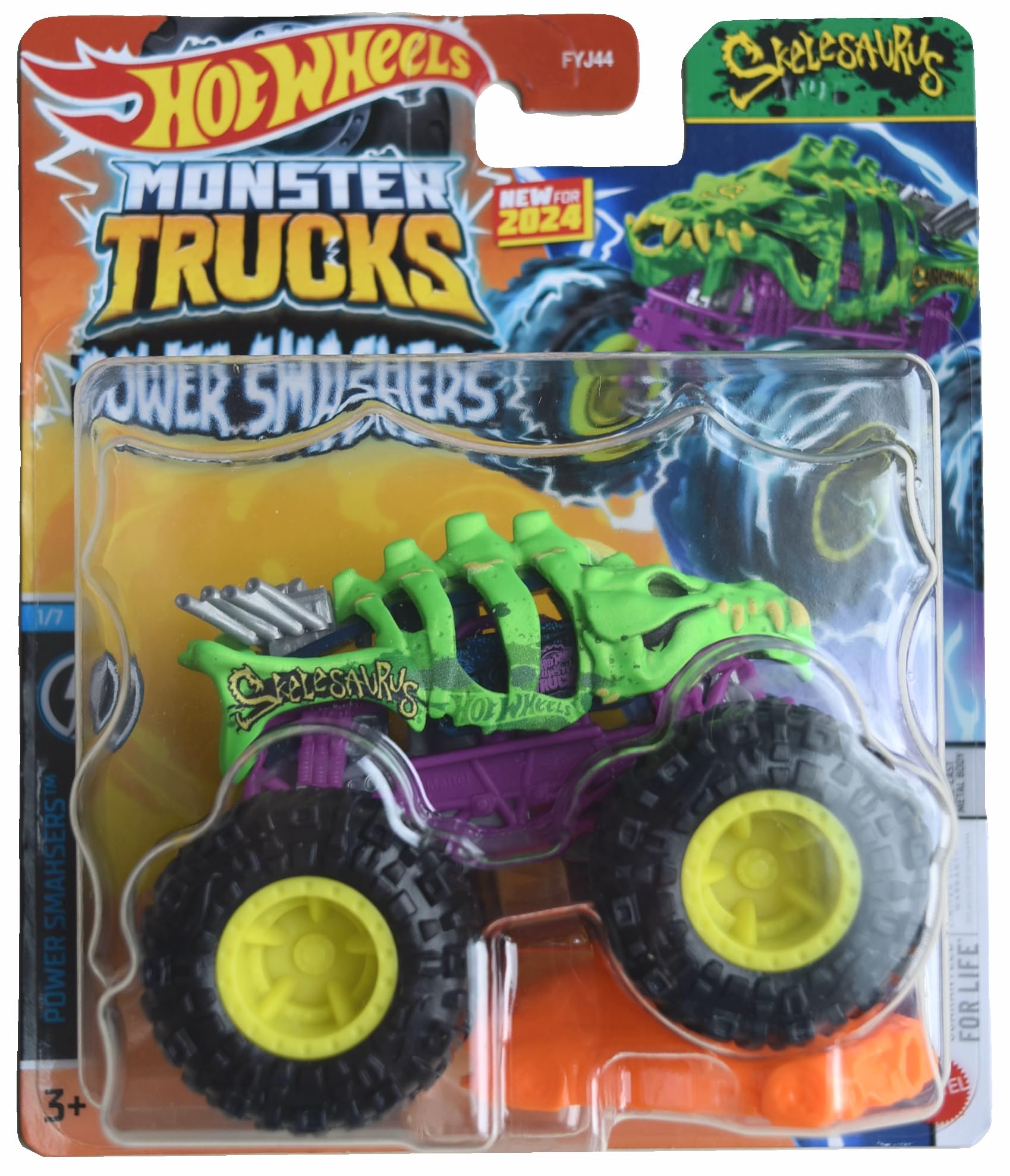 Matchbox Hot Wheels Monster Trucks Skelesaurus, Power Smashsers 1/7 Connect and Crash Car 1:64 Scale die cast