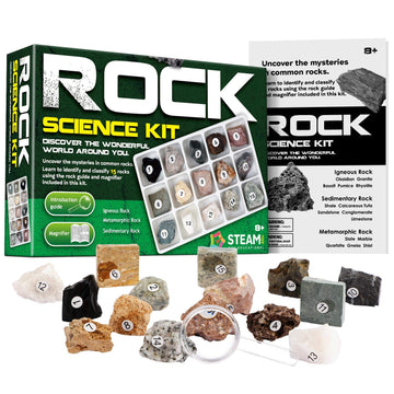 Rock & Stone Collection 15 PCS with Collector Box, STEM Geology for Kids