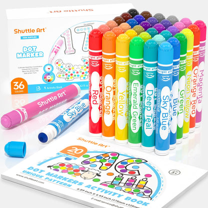 Shuttle Art Washable Dot Markers 36 Colors with Free Activity Book, Fun Art Supplies for Kids Toddlers and Preschoolers, Non Toxic Water-Based Paint