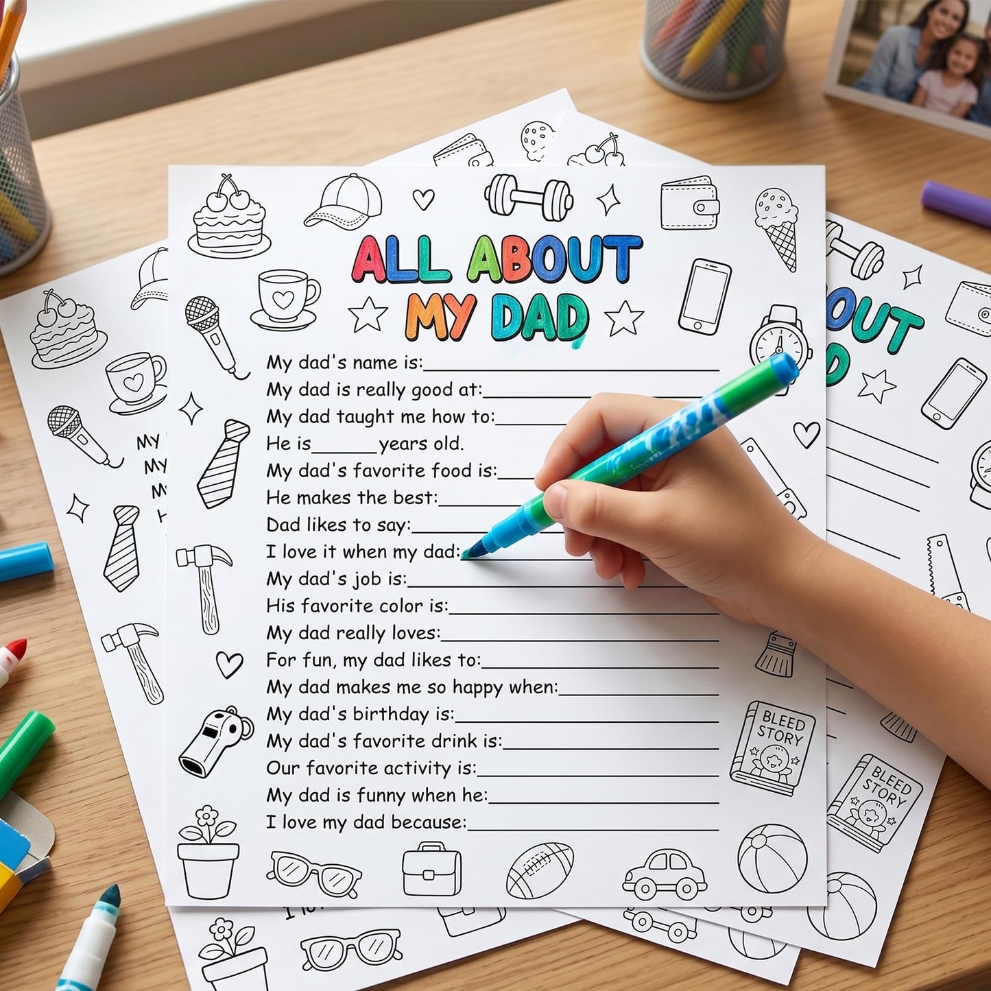 Vemfare Father's Day Coloring Poster - 36 Pcs All About My Dad Coloring Posters, Fathers Day Crafts, Preschool School Classroom Activities DIY Craft