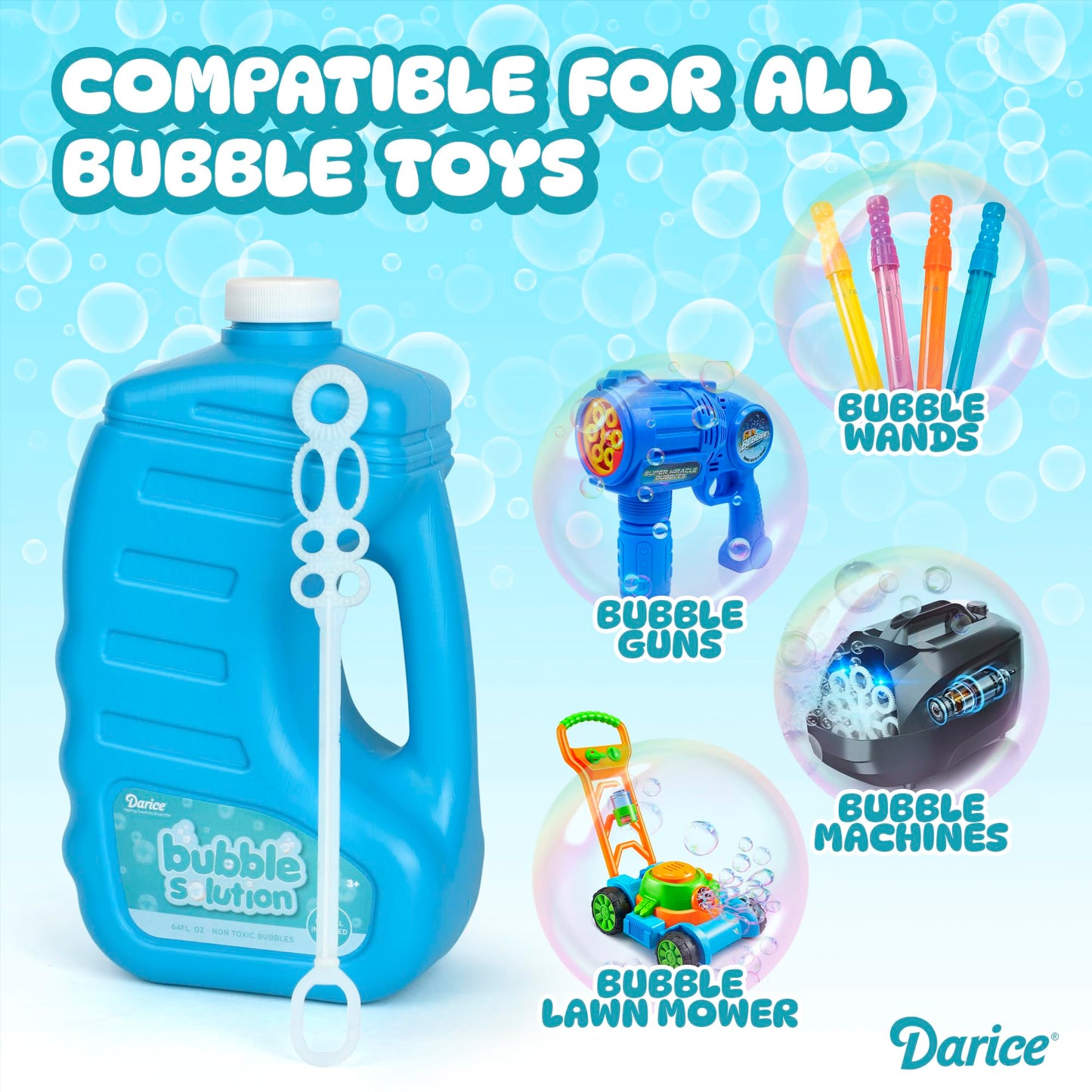Darice 2 Pack 128oz Bubble Solution Refill for Bubble Machines & Blowers - Easter, Weddings, Birthdays, Outdoor - 4 Big Bubble Wands Included