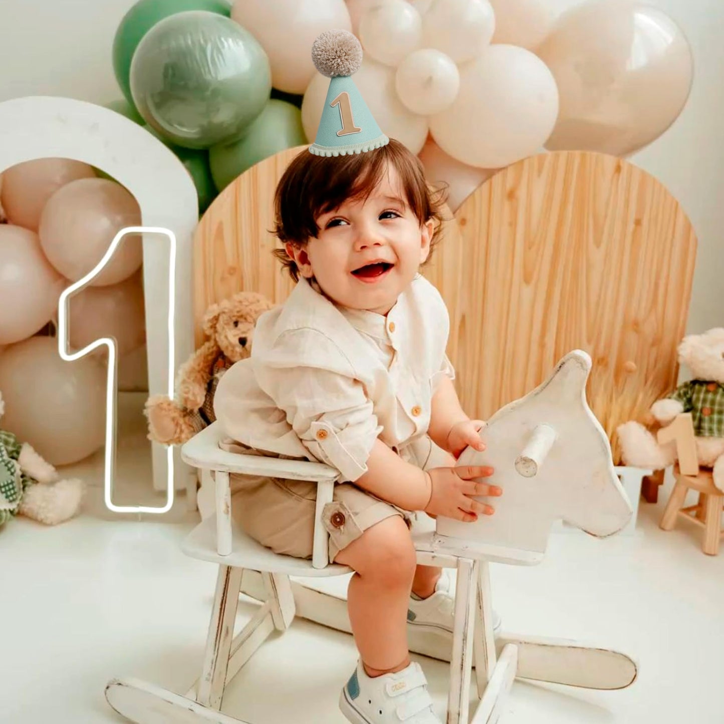 HGFC Natural Boho Birthday Hat - Boho First/1st Birthday Decorations,Cake Smash Photo Prop (Green)