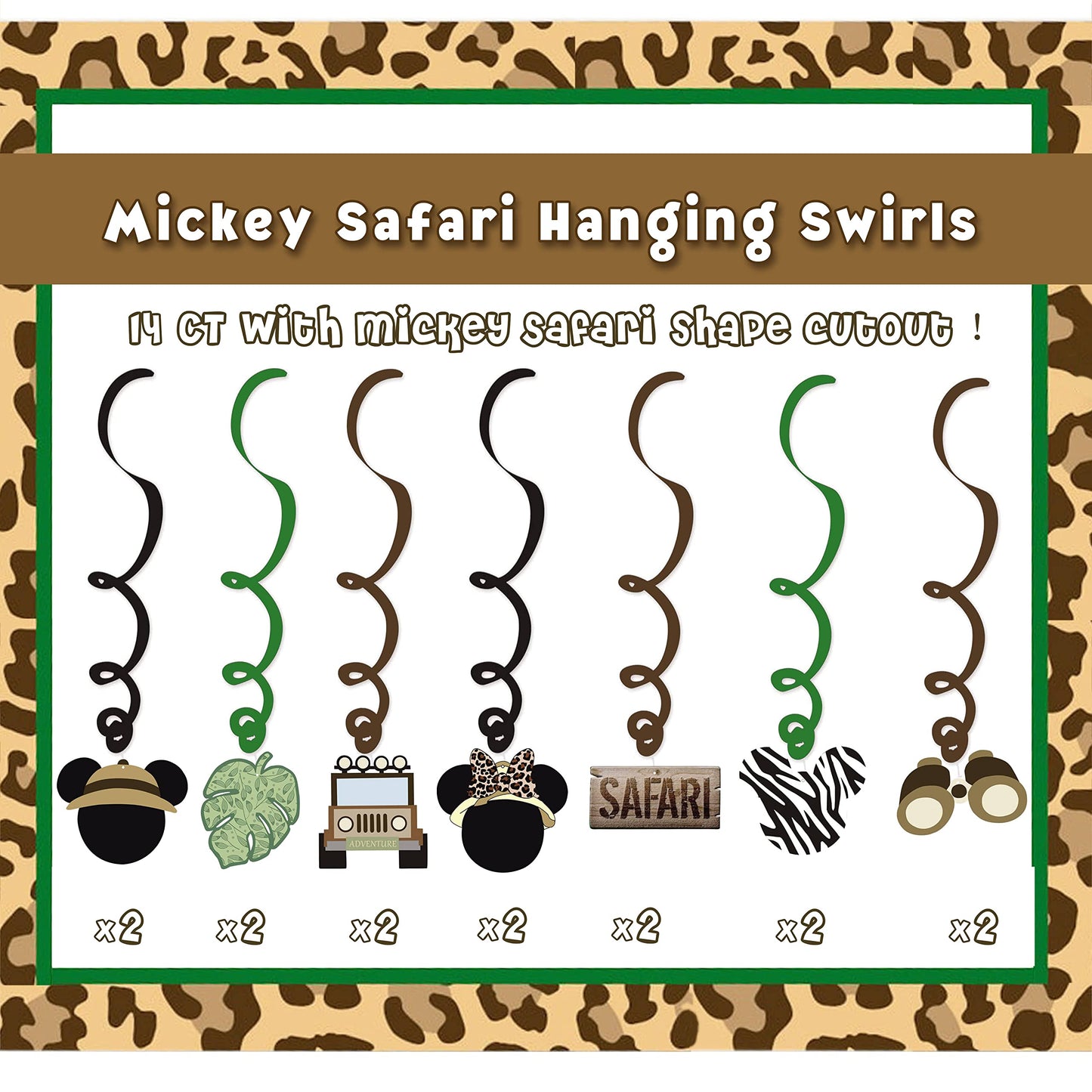 Mouse Safari Happy Birthday Decorations Hanging Swirls, Let's Go Wild Jungle Safari Wild One Birthday Party Supplies (24 CT)