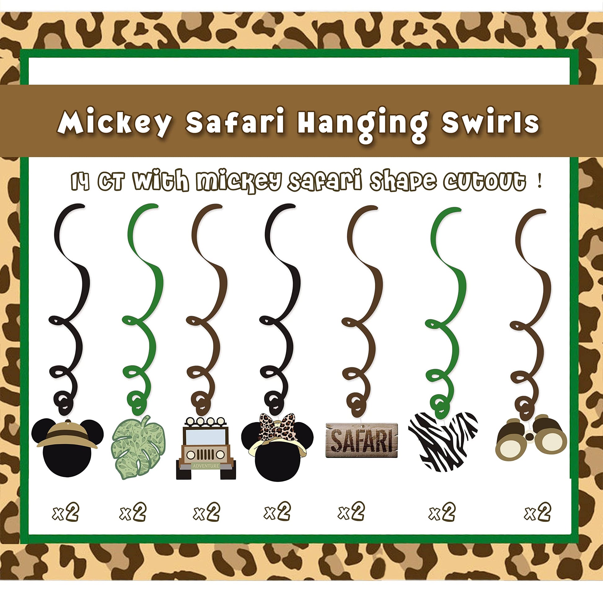 Mouse Safari Happy Birthday Decorations Hanging Swirls, Let's Go Wild Jungle Safari Wild One Birthday Party Supplies (24 CT)