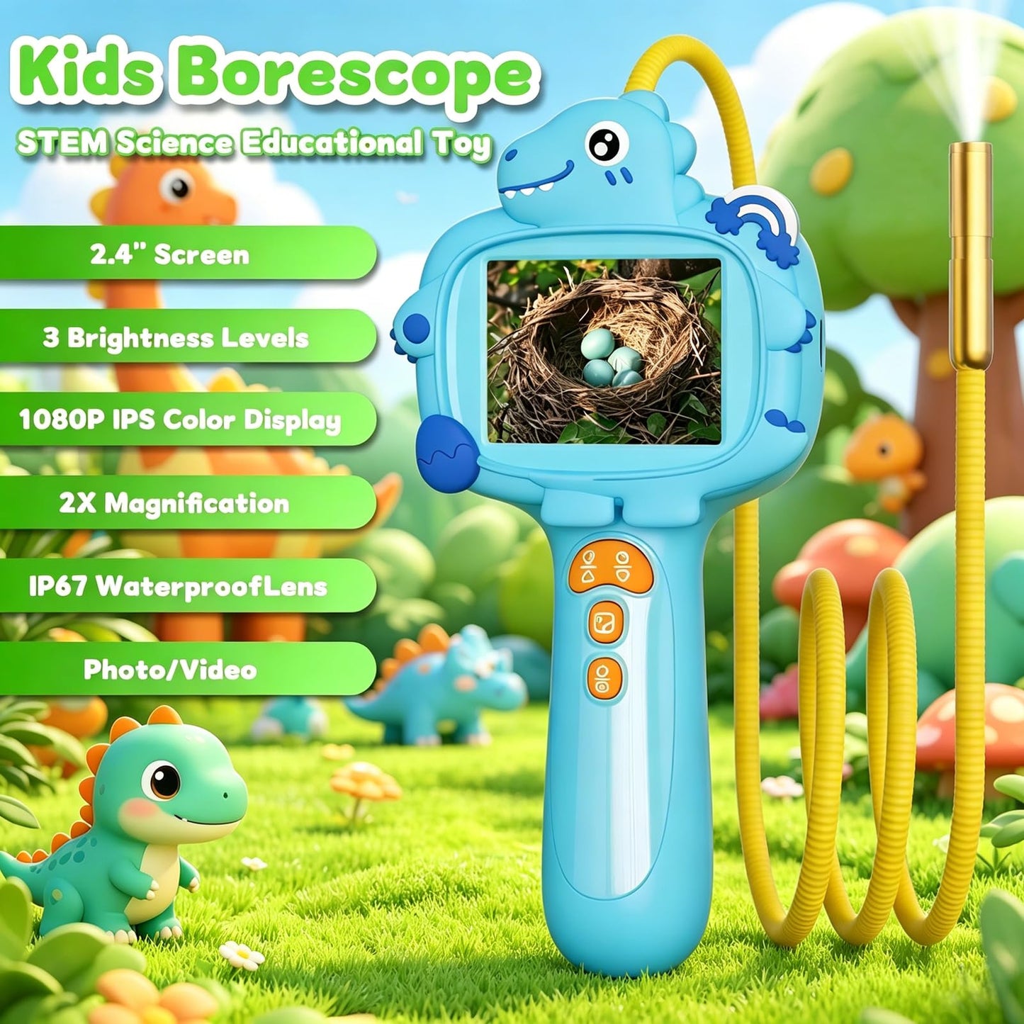 Pozifu Kids Borescope Camera with Light, 2.4" Screen Kids Endoscope, Science Kits STEM Educational Toys for Boys & Girls Ages 4-12, Birthday Gifts