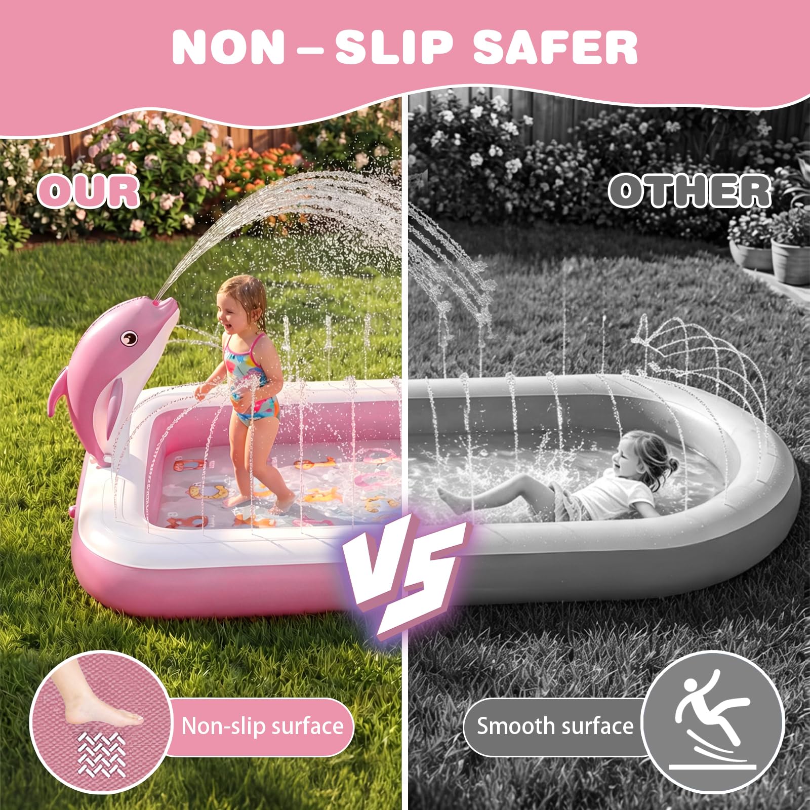 Splash Pads for Toddlers 1-3, Dolphin Toy Sprinkler for Kids, Outdoor Play Mat for Babies, 68" Backyard Inflatable Kiddie Pool, Splash Pad for Kids