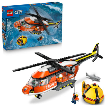 LEGO City Coast Guard Helicopter Building Toy for Kids - Pretend Play Emergency Response Set for Boys & Girls, Ages 7+ - Includes 4 Minifigures