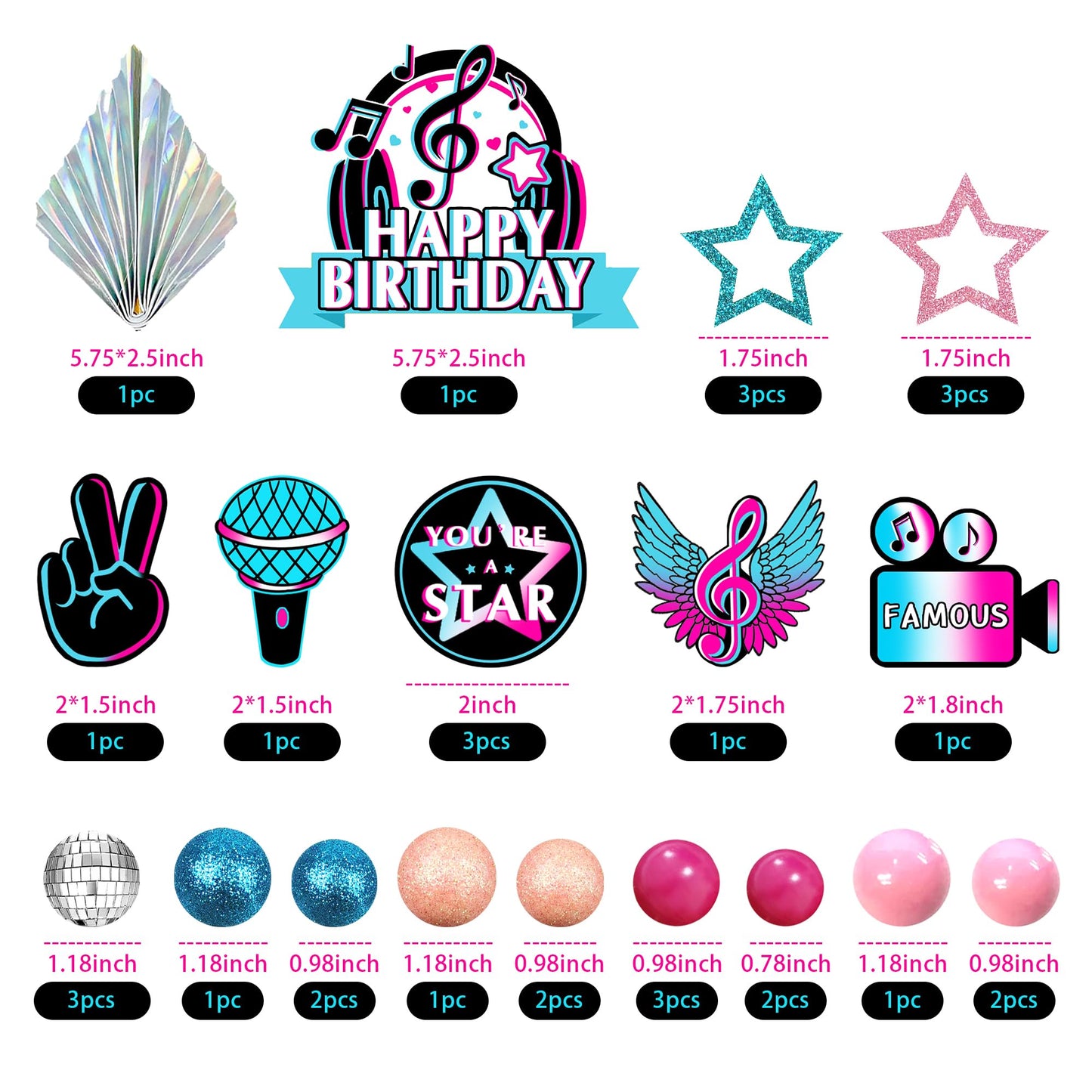 30 PCS Music Cake Toppers Musical Birthday Cake Decorations for Musical Karaoke Theme Birthday Supplies (Style1)