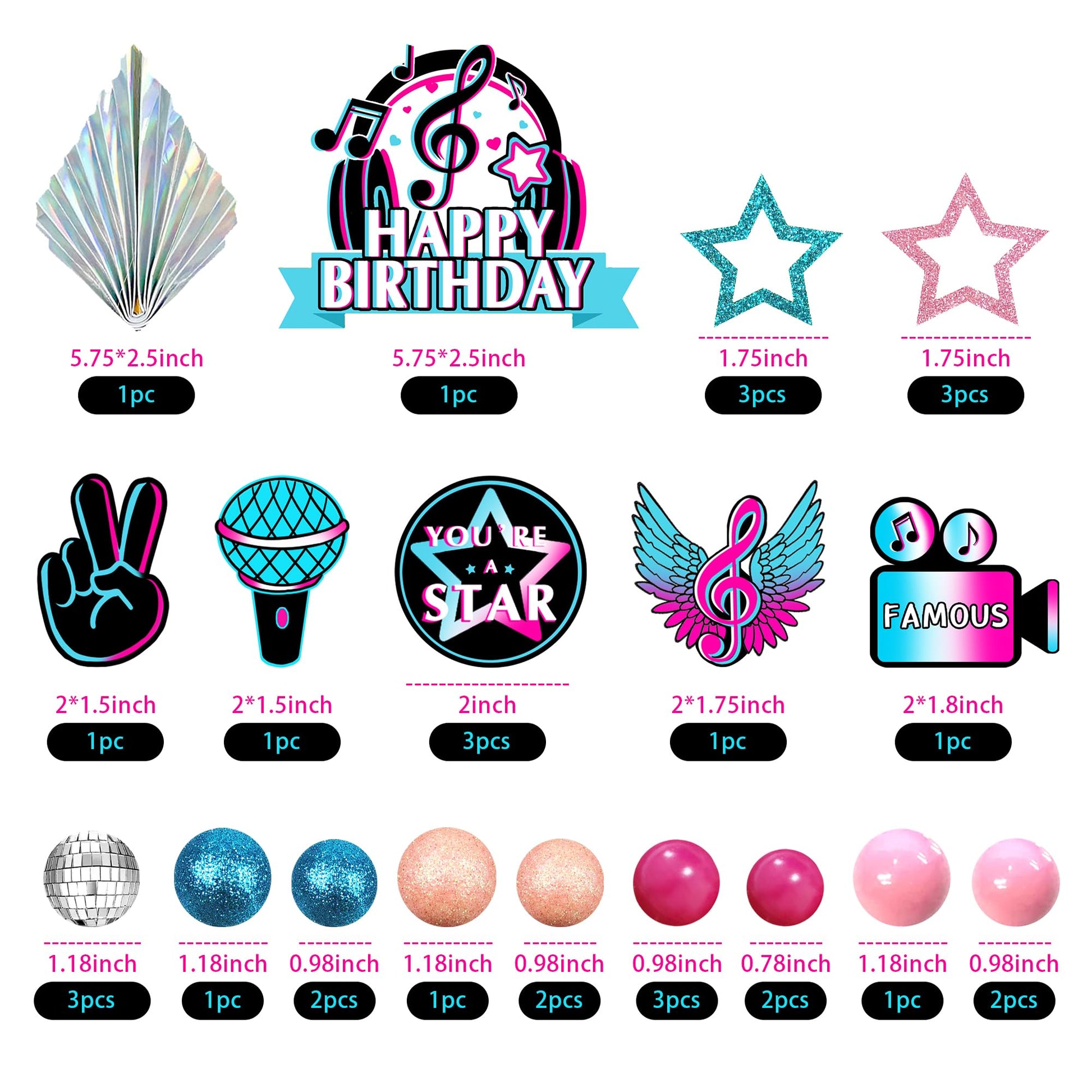 30 PCS Music Cake Toppers Musical Birthday Cake Decorations for Musical Karaoke Theme Birthday Supplies (Style1)