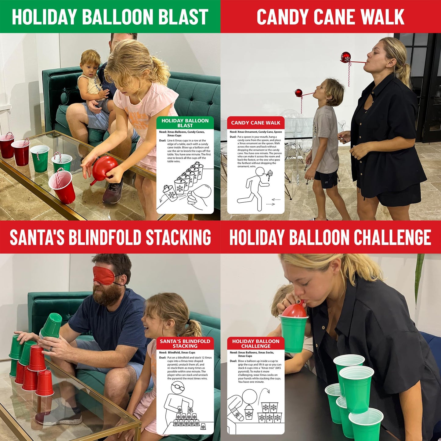 Funwares 24 Days of Christmas Games - Complete Advent Calendar, Christmas-Themed Minute to Win It Challenges for Kids, Teens & Families, 2-12 Players