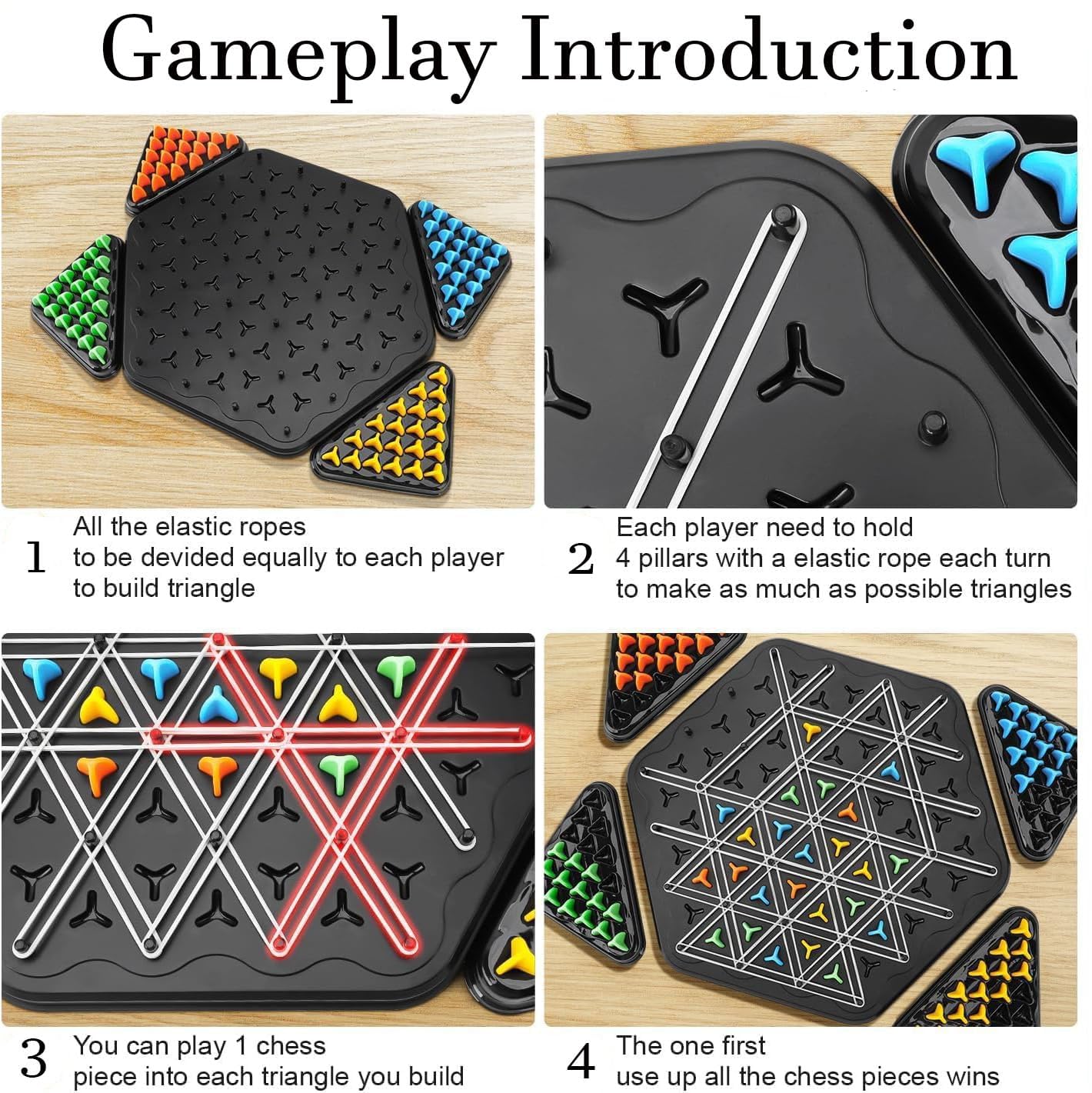 Chess Game, 2 to 4 Players Chain Chess Desktop Puzzle Interactive Game for Kids, Rubber Band Board Game for Family Funand Strategy Play