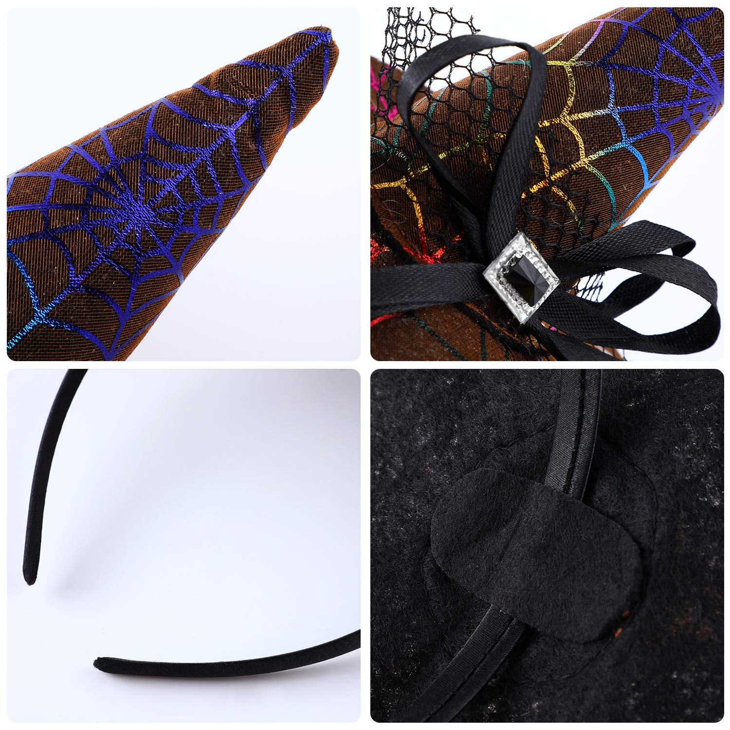 Blulu 12 Pieces Halloween Headbands Witch Hat Hairbands Bulk Witch Hair Hoops Halloween Hair Accessories for Women Cosplay Costume Supplies