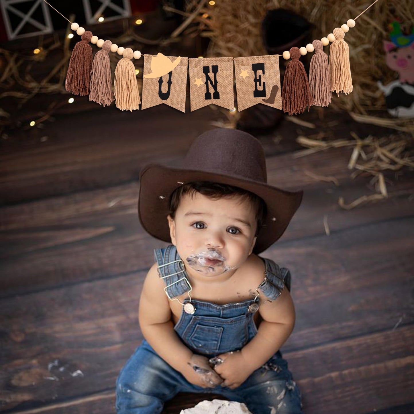 GIOGUK Cowboy First Birthday High Chair Banner My First Rodeo Banner