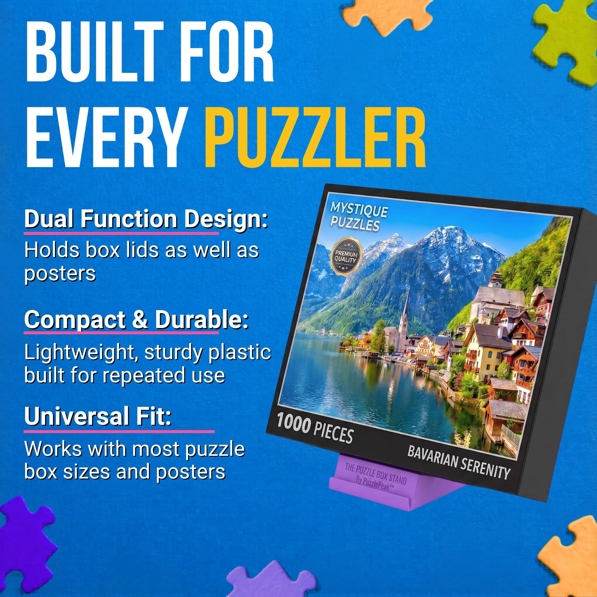 Puzzle Peak All-in-One Jigsaw Puzzle Box Stand and Puzzle Poster Holder Accessory for All Puzzlers - Purple