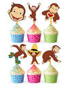 24x Curious Monkey Cupcake Toppers - Strong Picks Happy Birthday Décor, Cupcake Decorations for Kids Birthdays