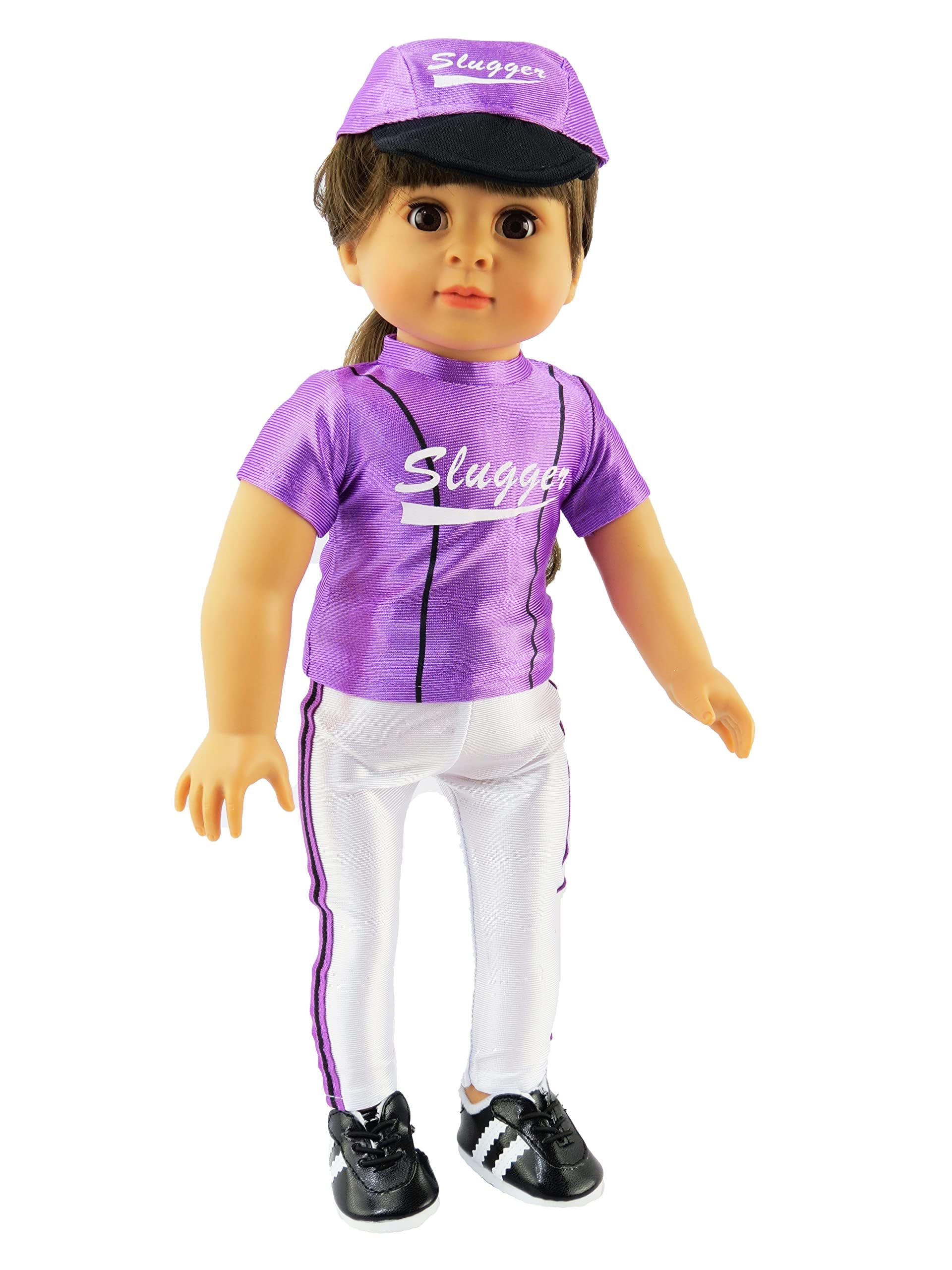 Purple Baseball Uniform Outfit 7pc for 18-Inch Dolls | Premium Quality & Trendy Design | Dolls Clothes