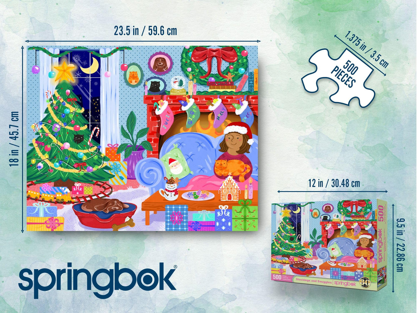 Springbok Stockings and Snuggles 500 Piece Jigsaw Puzzle for Adults and Family - Christmas and Holiday Puzzle - Unique Cut Pieces - Made in USA